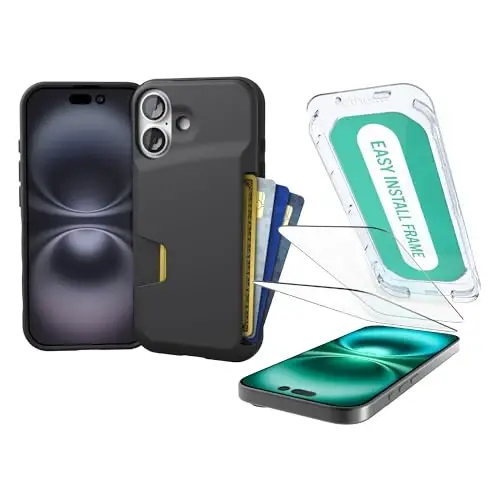 Smartish® iPhone 17 Wallet Case + Screen Protector - [Slim + Protective] Phone Case Credit Card Holder + 2-Pack Tempered Glass Screen Protectors for Apple iPhone 17 - Black Tie Affair 