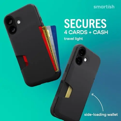 Smartish® iPhone 17 Wallet Case + Screen Protector - [Slim + Protective] Phone Case Credit Card Holder + 2-Pack Tempered Glass Screen Protectors for Apple iPhone 17 - Black Tie Affair - 2