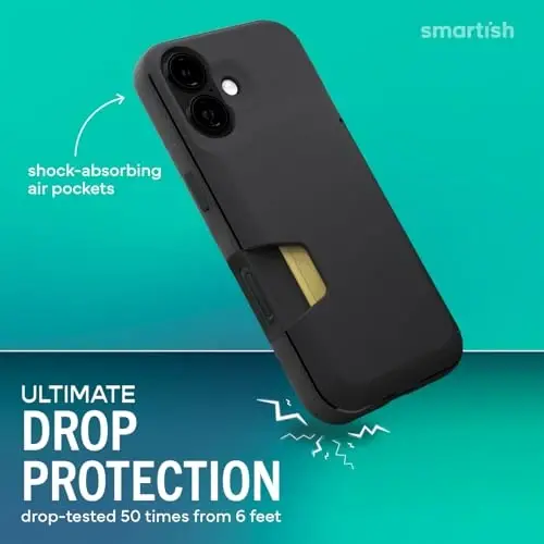 Smartish® iPhone 17 Wallet Case + Screen Protector - [Slim + Protective] Phone Case Credit Card Holder + 2-Pack Tempered Glass Screen Protectors for Apple iPhone 17 - Black Tie Affair - 3