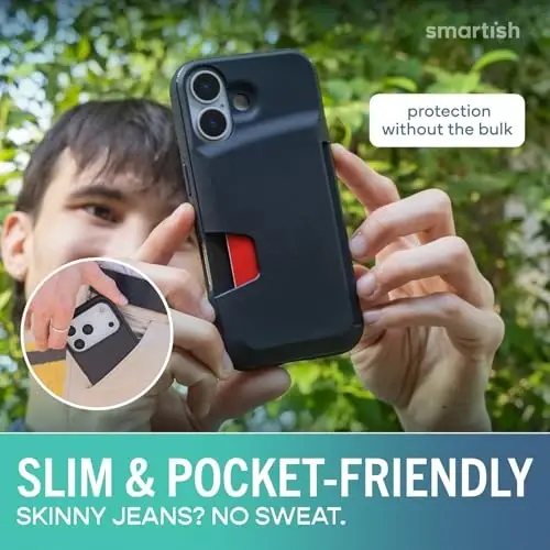 Smartish® iPhone 17 Wallet Case + Screen Protector - [Slim + Protective] Phone Case Credit Card Holder + 2-Pack Tempered Glass Screen Protectors for Apple iPhone 17 - Black Tie Affair - 4