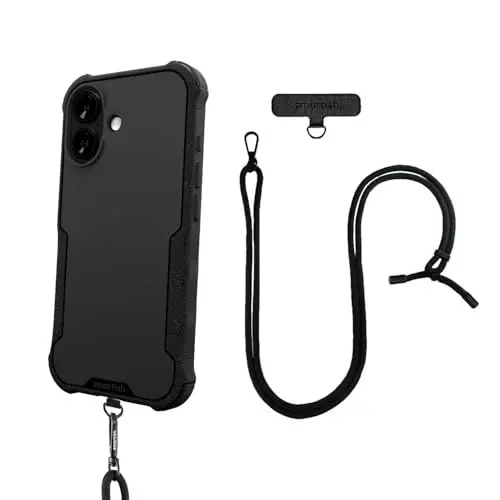 Smartish® iPhone 17 MagSafe Case + Crossbody Lanyard Strap - Magnetic Protective Case - Heavy Duty Armor Cover For Men + Universal Detachable Shoulder Neck Strap for Apple iPhone 17 - Black Tie Affair - SMARTISH