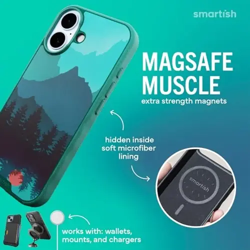 Smartish® iPhone 17 MagSafe Case - Gripmunk Magnetic Slim Case [Lightweight + Protective] Thin Grip Cover with Microfiber Lining for Apple iPhone 17 - Moving Mountains - 3