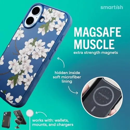 Smartish® iPhone 17 MagSafe Case - Gripmunk Magnetic Slim Case [Lightweight + Protective] Thin Grip Cover with Microfiber Lining for Apple iPhone 17 - Very Cherry Blossom - 3