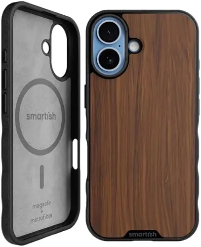 Smartish® iPhone 17 MagSafe Case - Gripmunk Magnetic Slim Case [Lightweight + Protective] Thin Grip Cover with Microfiber Lining for Apple iPhone 17 - Walnut Woods 