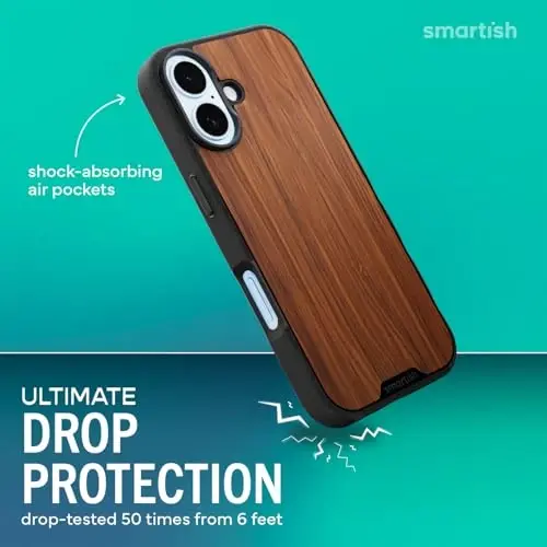 Smartish® iPhone 17 MagSafe Case - Gripmunk Magnetic Slim Case [Lightweight + Protective] Thin Grip Cover with Microfiber Lining for Apple iPhone 17 - Walnut Woods - 2