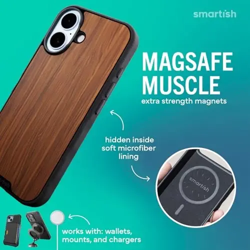 Smartish® iPhone 17 MagSafe Case - Gripmunk Magnetic Slim Case [Lightweight + Protective] Thin Grip Cover with Microfiber Lining for Apple iPhone 17 - Walnut Woods - 3
