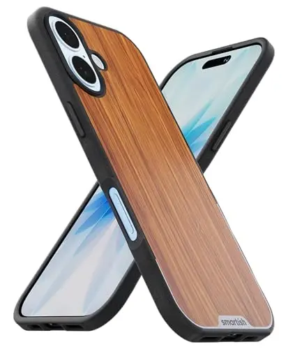 Smartish® iPhone 17 MagSafe Case - Gripmunk Magnetic Slim Case [Lightweight + Protective] Thin Grip Cover with Microfiber Lining for Apple iPhone 17 - Walnut Woods - SMARTISH