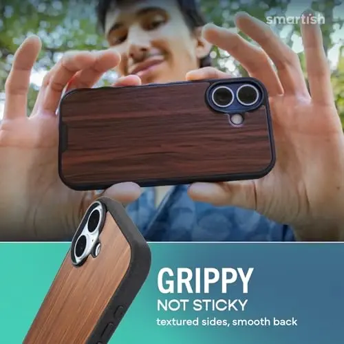 Smartish® iPhone 17 MagSafe Case - Gripmunk Magnetic Slim Case [Lightweight + Protective] Thin Grip Cover with Microfiber Lining for Apple iPhone 17 - Walnut Woods - 4