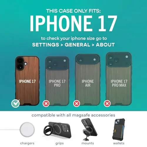 Smartish® iPhone 17 MagSafe Case - Gripmunk Magnetic Slim Case [Lightweight + Protective] Thin Grip Cover with Microfiber Lining for Apple iPhone 17 - Walnut Woods - 5