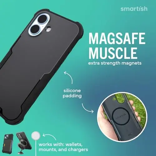 Smartish® iPhone 17 MagSafe Case - Gripzilla Protective Magnetic Case for Men [Rugged + Tough] Military Grade Heavy Duty Grip Armor - Drop Tested for iPhone 17 - Black Tie Affair - 3