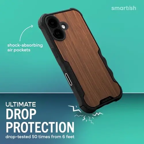 Smartish® iPhone 17 MagSafe Case - Gripzilla Protective Magnetic Case for Men [Rugged + Tough] Military Grade Heavy Duty Grip Armor - Drop Tested for iPhone 17 - Walnut Woods - 1