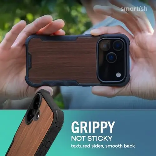 Smartish® iPhone 17 MagSafe Case - Gripzilla Protective Magnetic Case for Men [Rugged + Tough] Military Grade Heavy Duty Grip Armor - Drop Tested for iPhone 17 - Walnut Woods - 3