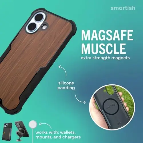 Smartish® iPhone 17 MagSafe Case - Gripzilla Protective Magnetic Case for Men [Rugged + Tough] Military Grade Heavy Duty Grip Armor - Drop Tested for iPhone 17 - Walnut Woods - 3