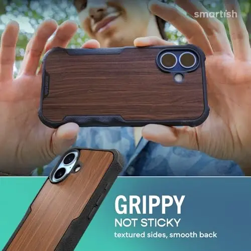 Smartish® iPhone 17 MagSafe Case - Gripzilla Protective Magnetic Case for Men [Rugged + Tough] Military Grade Heavy Duty Grip Armor - Drop Tested for iPhone 17 - Walnut Woods - 4