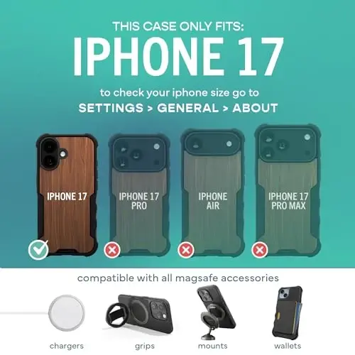 Smartish® iPhone 17 MagSafe Case - Gripzilla Protective Magnetic Case for Men [Rugged + Tough] Military Grade Heavy Duty Grip Armor - Drop Tested for iPhone 17 - Walnut Woods - 5