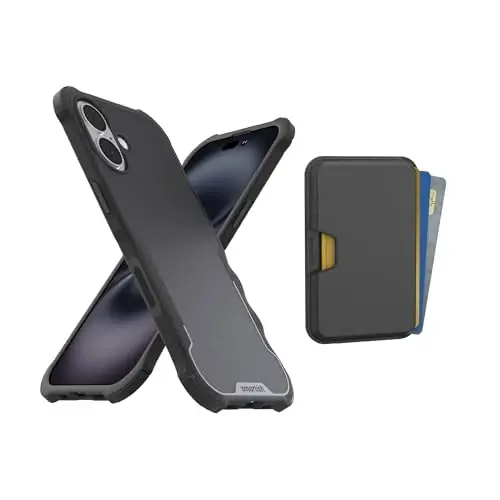 Smartish® iPhone 17 MagSafe Case + MagSafe Wallet - Magnetic Protective Case - Heavy Duty Armor Cover for Men + Detachable Extra Strength Magnetic Wallet for Apple iPhone 17 - Black Tie Affair - 1