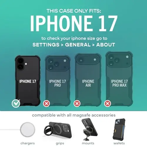 Smartish® iPhone 17 MagSafe Case + MagSafe Wallet - Magnetic Protective Case - Heavy Duty Armor Cover for Men + Detachable Extra Strength Magnetic Wallet for Apple iPhone 17 - Black Tie Affair - 5