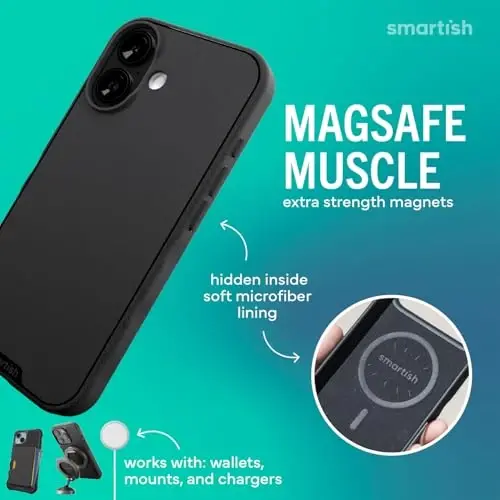 Smartish® iPhone 17 MagSafe Case + MagSafe Wallet - Magnetic Slim Case - Thin Grip Cover with Detachable Wallet - Magnetic Card Holder for Apple iPhone 17 - Black Tie Affair - 3