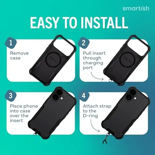 Smartish® iPhone 17 MagSafe G'ilof + Crossbody Lanyard Tasma - Magnetik Himoya G'ilof - Erkaklar uchun Og'ir Zirhli Qopqoq + Apple iPhone 17 uchun Universal Yechib olinadigan Yelkali Bo'yin Tasmachasi - Black Tie Affair - 5