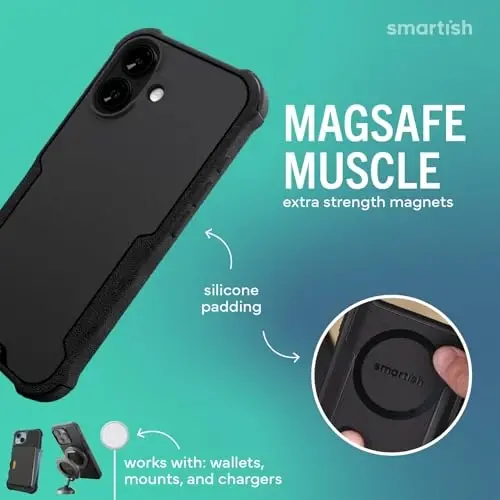 Smartish® iPhone 17 MagSafe G‘ilofi + Ekran Himoyachisi - Magnit Himoya G‘ilofi - Og‘ir Sharoit uchun zirhli qopqoq + Apple iPhone 17 uchun 2 ta Temperlangan Shisha Ekran Himoyachisi - Qora Galstuk - 3