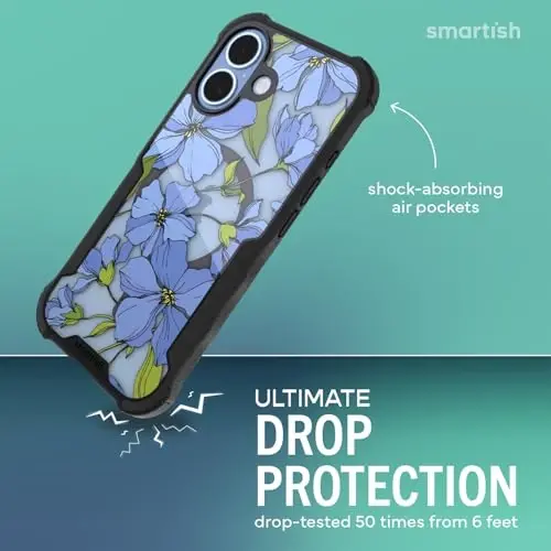 Smartish® iPhone 17 MagSafe G‘ilofi - Erkaklar uchun Gripzilla Himoya Magnetli G‘ilofi [Mustahkam + Bardoshli] Harbiy Darajadagi Og‘ir Yukga Chidamli Grip Armor - Apple iPhone 17 uchun Yiqilish Sinovidan O‘tgan - Blue Blossoms - 2