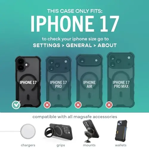 Smartish® iPhone 17 MagSafe G‘ilofi - Erkaklar uchun Gripzilla himoya magnit g‘ilofi [Mustahkam + Bardoshli] Harbiy darajadagi og‘ir yuk uchun tutqichli zirh - Apple iPhone 17 uchun tushirilib sinovdan o‘tgan - Aniq qora - 5