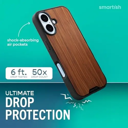 Smartish® iPhone 17 MagSafe G‘ilofi - Gripmunk Magnetic Slim Case [Yengil + Himoyalovchi] Apple iPhone 17 uchun mikrofiber astarli yupqa tutqichli g‘ilof - Walnut Woods - 2