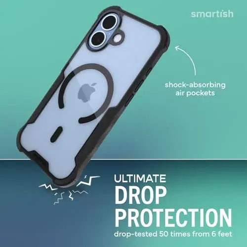 Smartish® iPhone 17 MagSafe Kılıf - Erkekler için Gripzilla Koruyucu Manyetik Kılıf [Sağlam + Dayanıklı] Askeri Sınıf Ağır Hizmet Tipi Kavrama Zırhı - Apple iPhone 17 için Düşme Testi Yapılmış - Şeffaf Siyah - 2