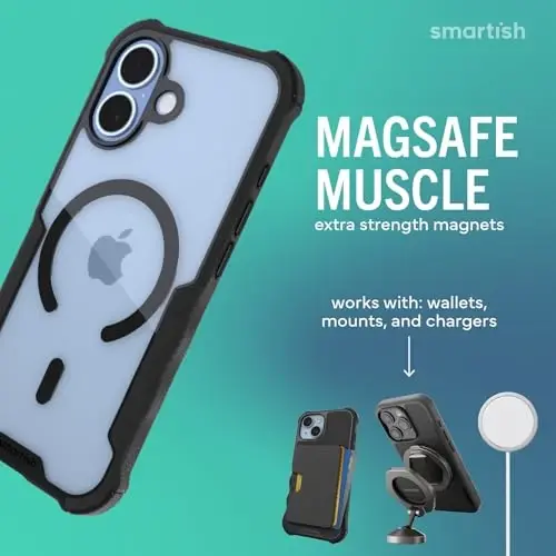 Smartish® iPhone 17 MagSafe Kılıf - Erkekler için Gripzilla Koruyucu Manyetik Kılıf [Sağlam + Dayanıklı] Askeri Sınıf Ağır Hizmet Tipi Kavrama Zırhı - Apple iPhone 17 için Düşme Testi Yapılmış - Şeffaf Siyah - 3