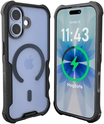 Smartish® iPhone 17 MagSafe Kılıf - Erkekler için Gripzilla Koruyucu Manyetik Kılıf [Sağlam + Dayanıklı] Askeri Sınıf Ağır Hizmet Tipi Kavrama Zırhı - Apple iPhone 17 için Düşme Testi Yapılmış - Şeffaf Siyah 