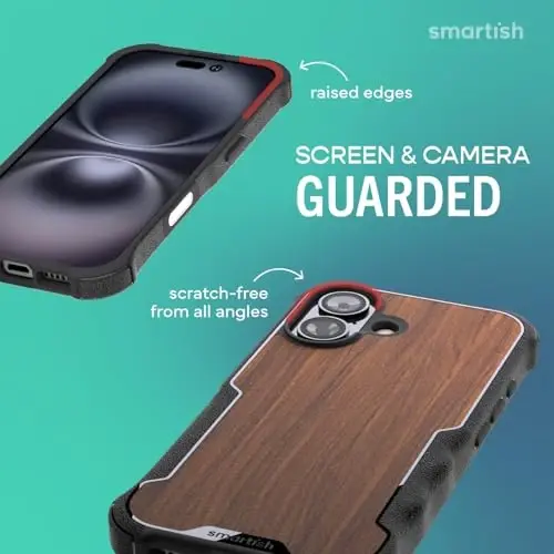 Smartish® iPhone 17 MagSafe Case - Gripzilla Protective Magnetic Case for Men [Rugged + Tough] Military Grade Heavy Duty Grip Armor - Drop Tested for iPhone 17 - Walnut Woods - 3