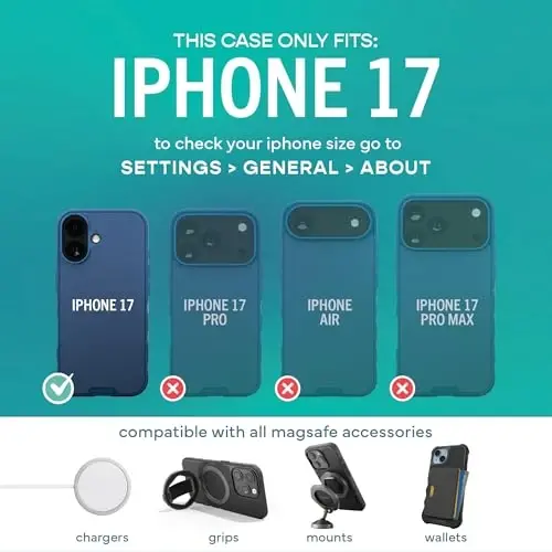 Smartish® iPhone 17 MagSafe Kılıf - Gripmunk Manyetik İnce Kılıf [Hafif + Koruyucu] Apple iPhone 17 için Mikrofiber Astarlı İnce Tutuş Kapağı - Blues on The Green - 5