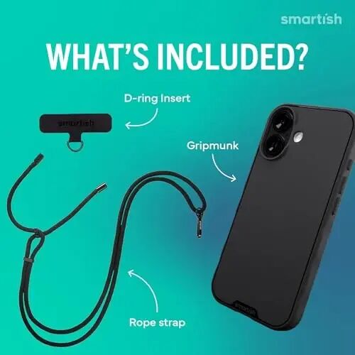 Smartish® iPhone 17 MagSafe Case + Crossbody Lanyard Strap - Thin Grip Cover with Universal Detachable Shoulder Neck Strap for Apple iPhone 17 - Black Tie Affair - 2