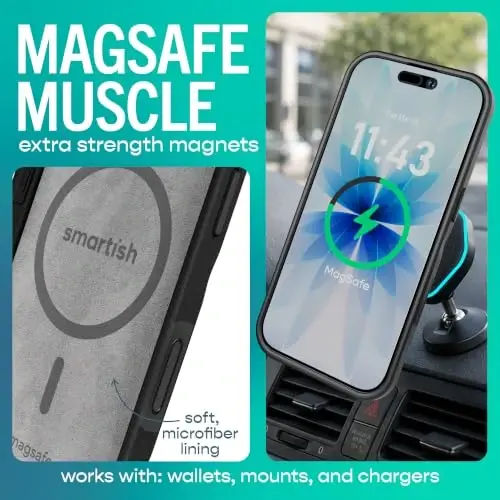Smartish® iPhone 17 MagSafe Kılıfı - Kamera Kontrol Korumalı Gripmunk, Manyetik İnce Kılıf [Hafif + Koruyucu] Apple iPhone 17 için Mikrofiber Astarlı İnce Tutuş Kapağı - Black Tie Affair - 2