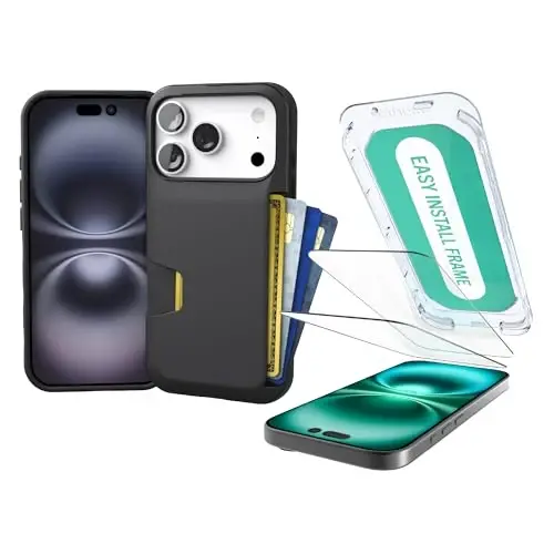 Smartish® iPhone 17 Pro Wallet Case + Screen Protector - [Slim + Protective] Phone Case Credit Card Holder + 2-Pack Tempered Glass Screen Protectors for Apple iPhone 17 Pro - Black Tie Affair 