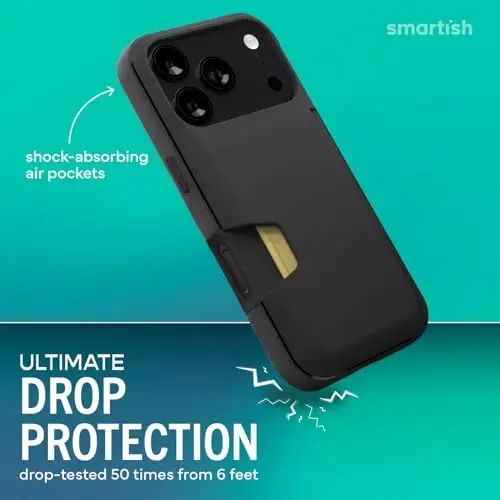 Smartish® iPhone 17 Pro Wallet Case + Screen Protector - [Slim + Protective] Phone Case Credit Card Holder + 2-Pack Tempered Glass Screen Protectors for Apple iPhone 17 Pro - Black Tie Affair - 3