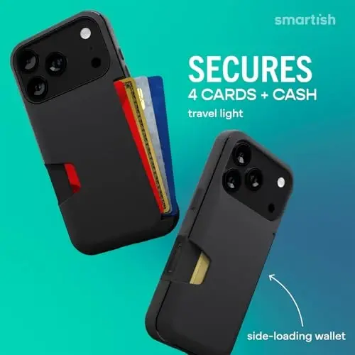 Smartish® iPhone 17 Pro Cüzdan Kılıfı + Ekran Koruyucu - [İnce + Koruyucu] Telefon Kılıfı Kredi Kartı Tutucu + Apple iPhone 17 Pro için 2'li Paket Temperli Cam Ekran Koruyucuları - Siyah Şık Etkinlik - 2