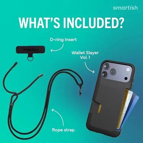 Smartish® iPhone 17 Pro Cüzdan Kılıfı + Omuz Askısı - [İnce + Koruyucu] Telefon Kılıfı Kredi Kartı Tutucu + Apple iPhone 17 Pro Max için Çıkarılabilir Omuz Boyun Askısı - Qora Taqali Libos - 2
