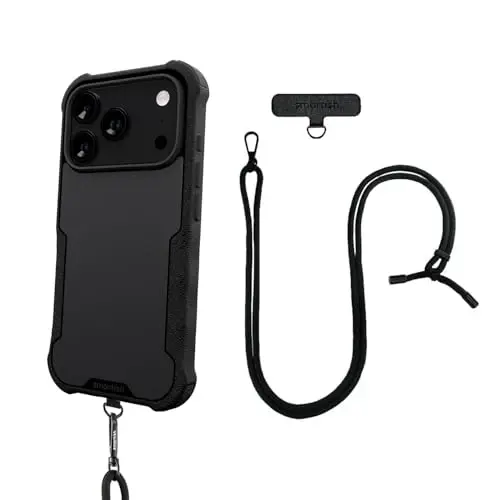 Smartish® iPhone 17 Pro MagSafe Case + Crossbody Lanyard Strap - Magnetic Protective Case - Heavy Duty Armor Cover for Men + Detachable Shoulder Neck Strap for Apple iPhone 17 Pro - Black Tie Affair - SMARTISH