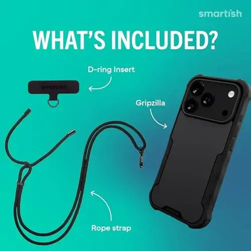 Smartish® iPhone 17 Pro MagSafe Case + Crossbody Lanyard Strap - Magnetic Protective Case - Heavy Duty Armor Cover for Men + Detachable Shoulder Neck Strap for Apple iPhone 17 Pro - Black Tie Affair - 2