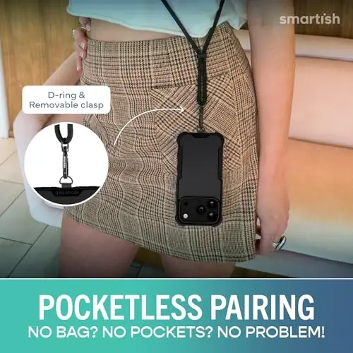 Smartish® iPhone 17 Pro MagSafe Case + Crossbody Lanyard Strap - Magnetic Protective Case - Heavy Duty Armor Cover for Men + Detachable Shoulder Neck Strap for Apple iPhone 17 Pro - Black Tie Affair - 4