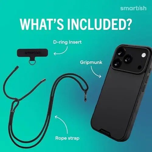 Smartish® iPhone 17 Pro MagSafe Case + Crossbody Lanyard Strap - Thin Grip Cover with Universal Detachable Shoulder Neck Strap for Apple iPhone 17 Pro - Black Tie Affair - 2