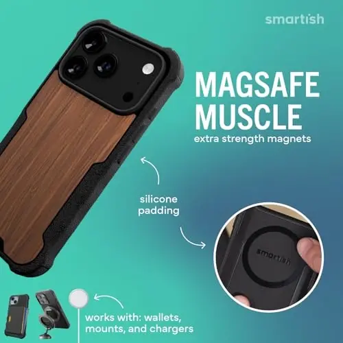 Smartish® iPhone 17 Pro MagSafe Case - Erkaklar uchun Gripzilla himoya magnit g‘ilofi [Mustahkam + Bardoshli] Harbiy darajadagi og‘ir vaznli zirh - iPhone 17 Pro uchun sinovdan o‘tgan - Walnut Woods - SMARTISH (1)