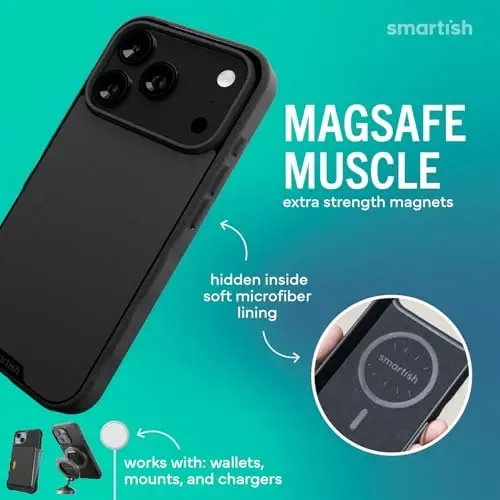 Smartish® iPhone 17 Pro MagSafe Case - Gripmunk Magnetic Slim Case [Lightweight + Protective] Thin Grip Cover with Microfiber Lining for Apple iPhone 17 Pro - Black Tie Affair - SMARTISH (1)