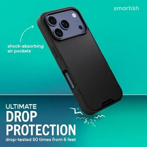 Smartish® iPhone 17 Pro MagSafe Case - Gripmunk Magnetic Slim Case [Lightweight + Protective] Thin Grip Cover with Microfiber Lining for Apple iPhone 17 Pro - Black Tie Affair - SMARTISH (1)