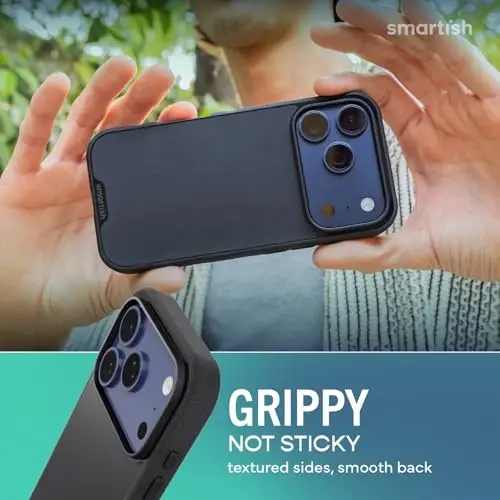 Smartish® iPhone 17 Pro MagSafe Case - Gripmunk Magnetic Slim Case [Lightweight + Protective] Thin Grip Cover with Microfiber Lining for Apple iPhone 17 Pro - Black Tie Affair - 4