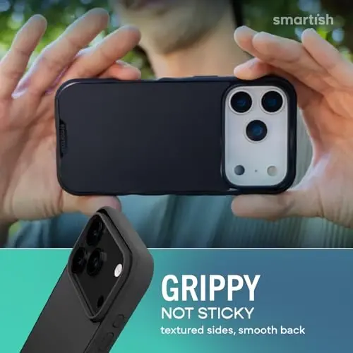 Smartish® iPhone 17 Pro MagSafe Case - Gripmunk Magnetic Slim Case [Lightweight + Protective] Thin Grip Cover with Microfiber Lining for Apple iPhone 17 Pro - Black Tie Affair - 4