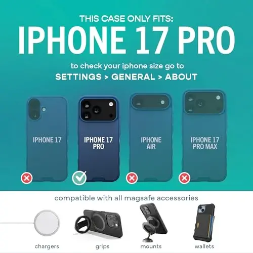 Smartish® iPhone 17 Pro MagSafe Case - Gripmunk Magnetic Slim Case [Lightweight + Protective] Thin Grip Cover with Microfiber Lining for Apple iPhone 17 Pro - Blues on The Green - 5