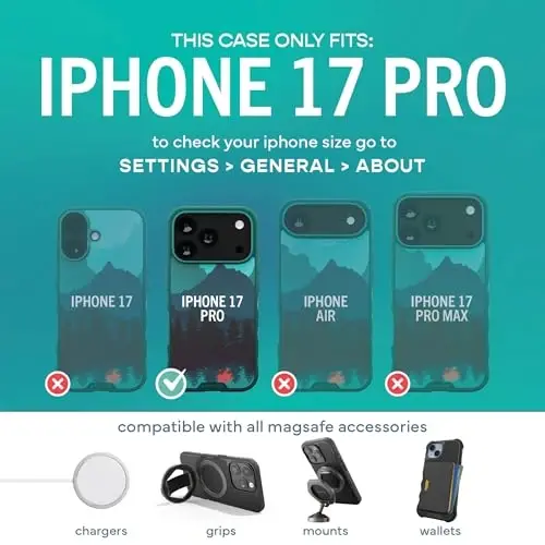 Smartish® iPhone 17 Pro MagSafe Case - Gripmunk Magnetic Slim Case [Lightweight + Protective] Thin Grip Cover with Microfiber Lining for Apple iPhone 17 Pro - Moving Mountains - 5