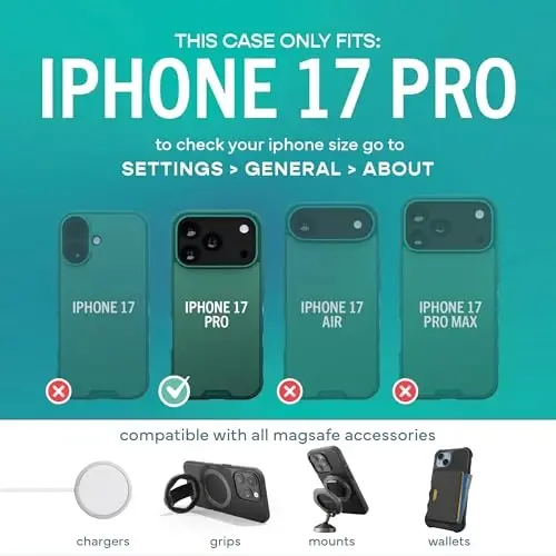 Smartish® iPhone 17 Pro MagSafe Case - Gripmunk Magnetic Slim Case [Lightweight + Protective] Thin Grip Cover with Microfiber Lining for Apple iPhone 17 Pro - So Jaded - 4